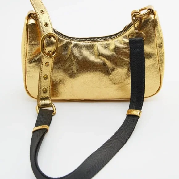 Zara Metallic Gold Chain-Accent Crossbody Bag - Picture 4 of 6